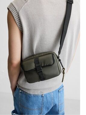 NWT ZARA Rubberised Crossbody Bag Khaki Green Unisex Crossbody Bag Adjustable